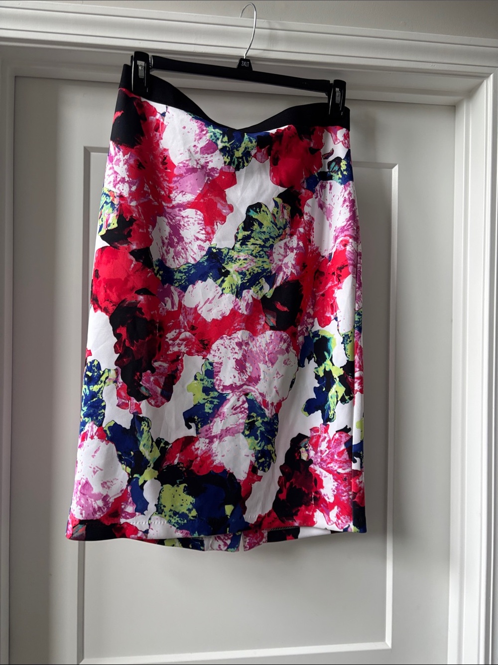 Floral Print Pencil Skirt - Pink, White & Navy